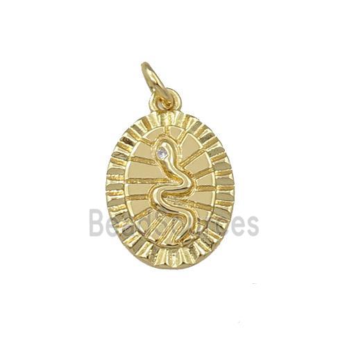 copper oval pendant with snake, gold plated