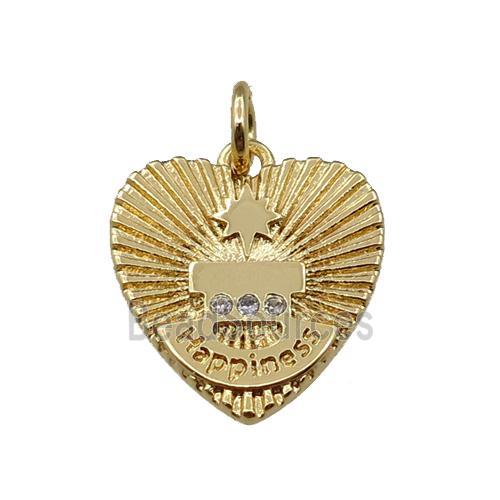 copper heart pendant pave zircon, happiness, gold plated