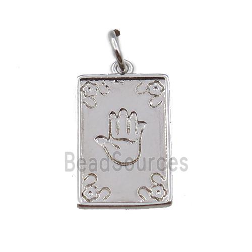 copper tarot card pendant with hand, platinum plated