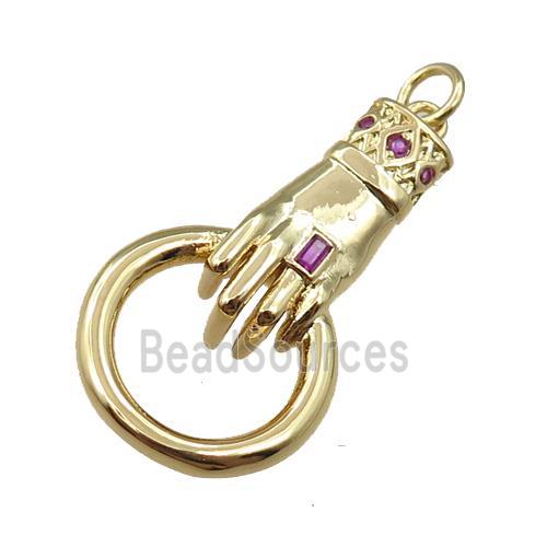 copper hand charm pendant paved zircon, gold plated