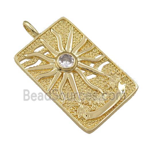 copper tarot card pendant, sun, gold plated