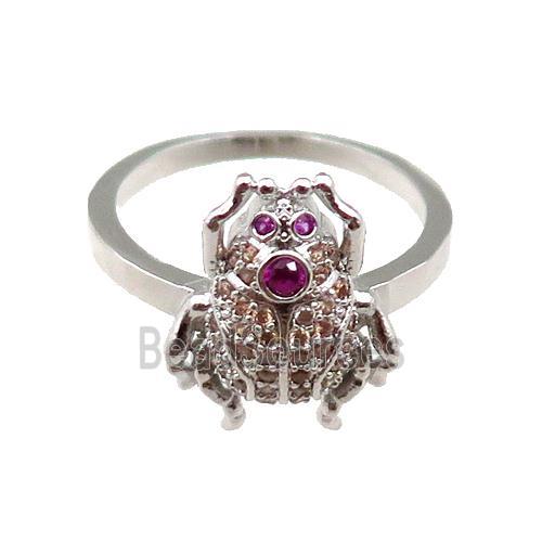 copper Ring pave zircon with frog, platinum plated