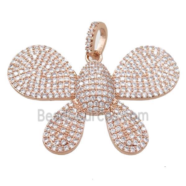 copper butterfly pendant pave zircon, rose gold