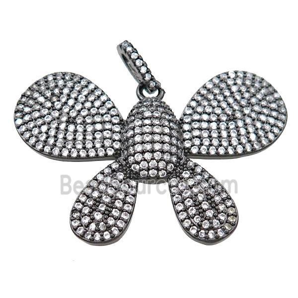 copper butterfly pendant pave zircon, black plated