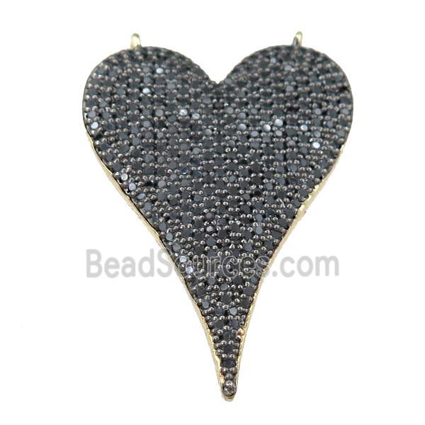 copper heart pendant pave black zircon with 2loops, gold plated