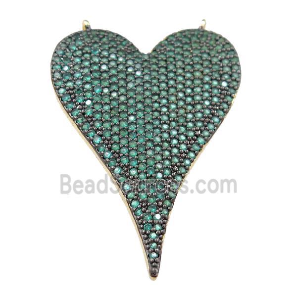 copper heart pendant pave green zircon with 2loops, gold plated