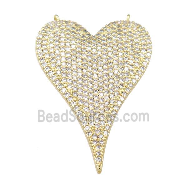 copper heart pendant pave zircon with 2loops, gold plated