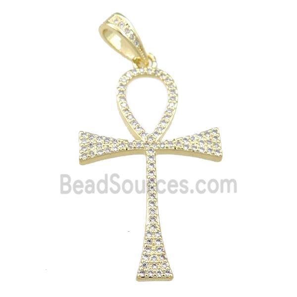 Copper Ankh Cross Pendant Pave Zircon Gold Plated