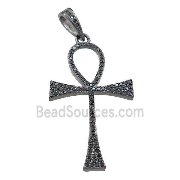 Copper Ankh Cross Pendant Pave Zircon Black Plated