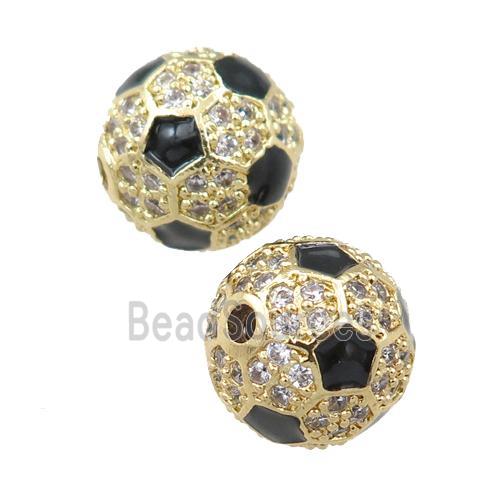 copper football beads pave zircon Sport round, gold plated