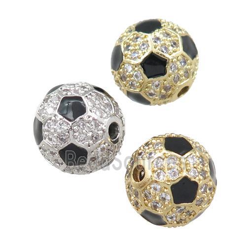 copper football beads pave zircon Sport round, mixed