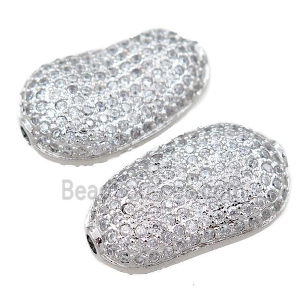 copper peanut beads pave zircon, platinum plated