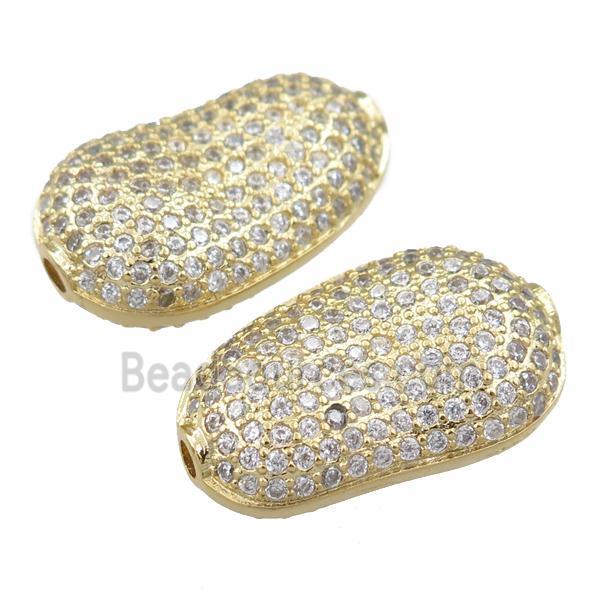 copper peanut beads pave zircon, gold plated