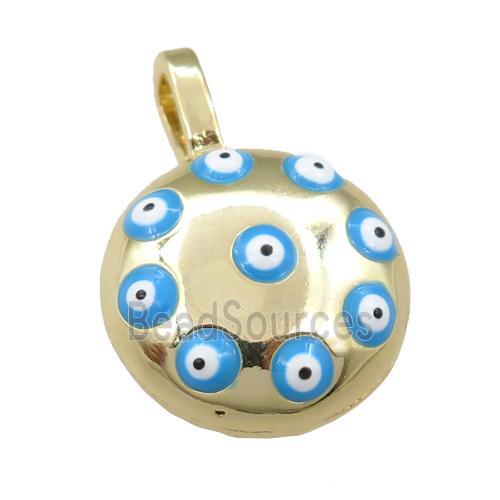 copper button pendant with evil eye, gold plated