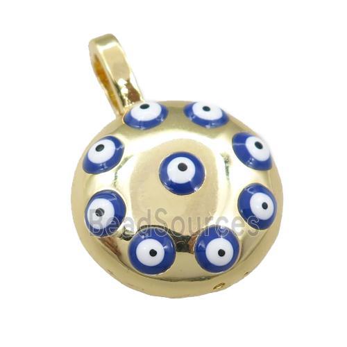 copper button pendant with evil eye, gold plated