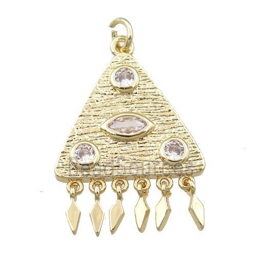 copper triangle pave zircon, gold plated