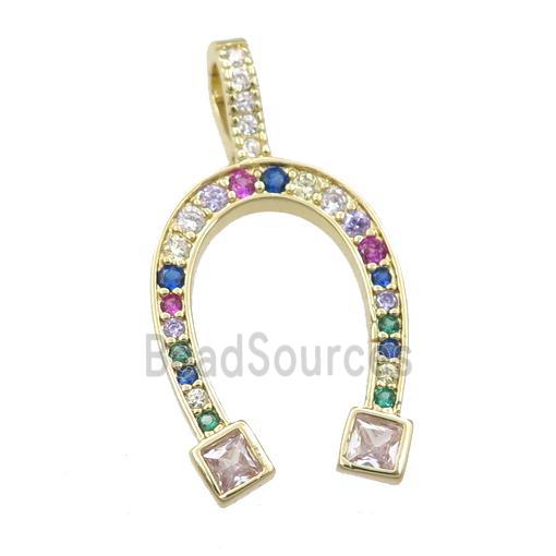 copper horseshoe pendant pave zircon, gold plated