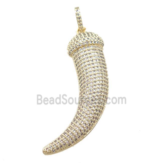 copper Horn pendant pave zircon, gold plated