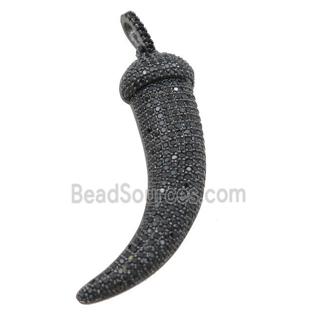 copper Horn pendant pave zircon, black plated