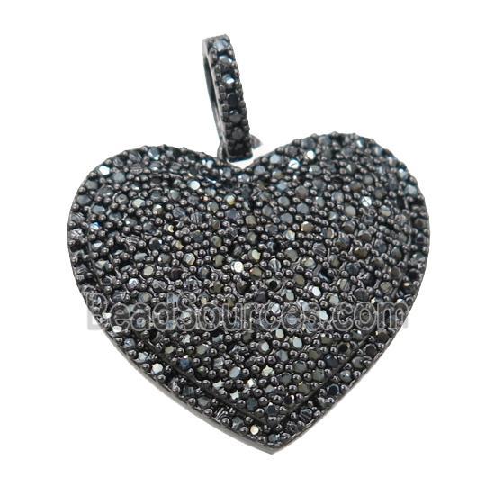 copper heart pendant pave zircon, black plated