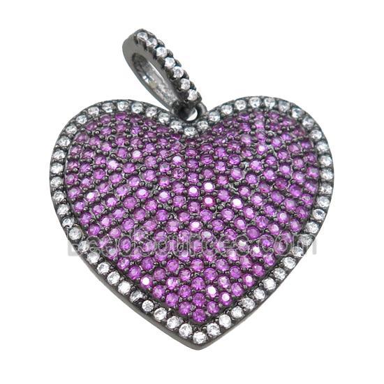 copper heart pendant pave hotpink zircon, black plated