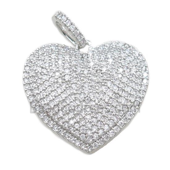 copper heart pendant pave zircon, platinum plated