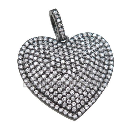 copper heart pendant pave zircon, black plated