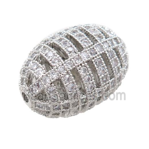 copper barrel beads pave zircon, hollow, platinum plated