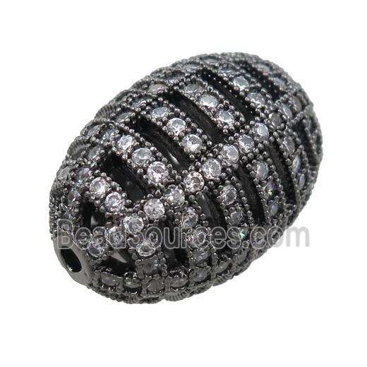 copper barrel beads pave zircon, hollow, black plated