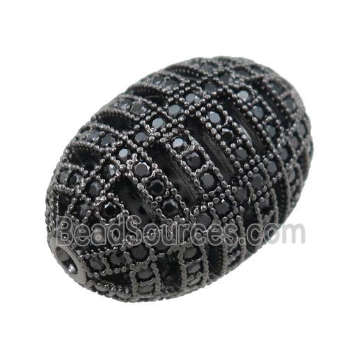 copper barrel beads pave zircon, hollow, black plated