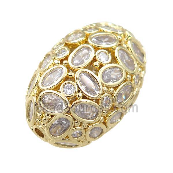 copper barrel beads pave zircon, hollow, gold plated