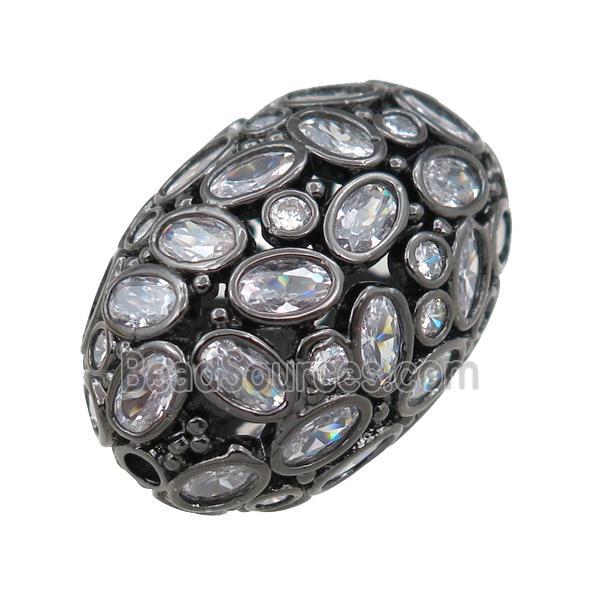 copper barrel beads pave zircon, hollow, black plated