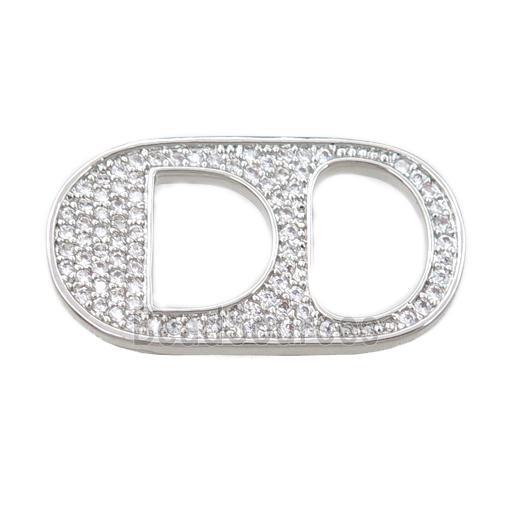 copper oval connector pave zircon, platinum plated