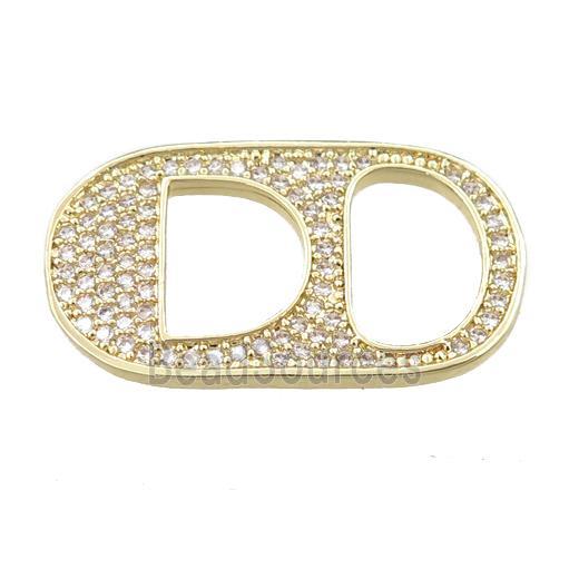 copper oval connector pave zircon, gold plated