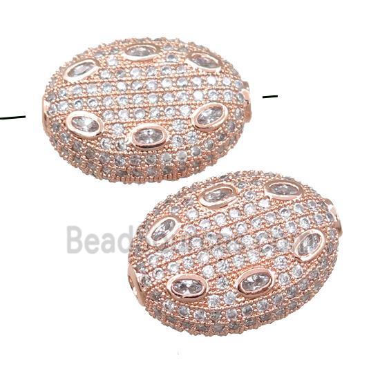 copper oval beads pave zircon, rose gold