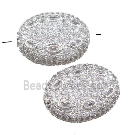 copper oval beads pave zircon, platinum plated