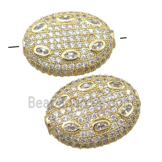 copper oval beads pave zircon, gold plated