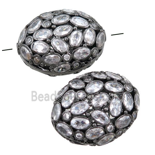 copper oval beads pave zircon, hollow, black plated