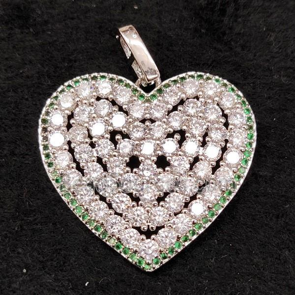 copper heart pendant pave zircon, platinum plated