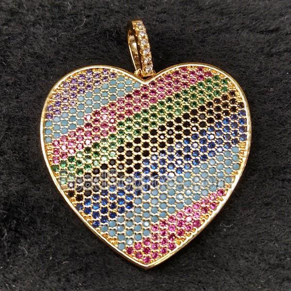 copper heart pendant pave zircon, gold plated