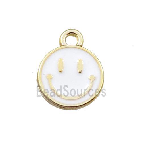 copper emoji pendant with white enameled, smile face, gold plated