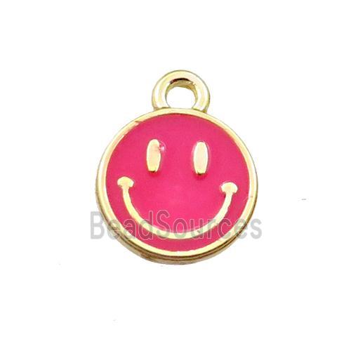 copper emoji pendant with red enameled, smile face, gold plated