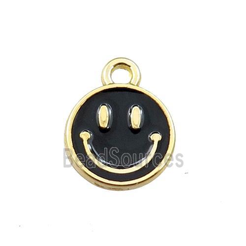 copper emoji pendant with black enameled, smile face, gold plated