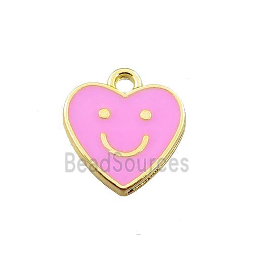 copper emoji pendant with pink enameled, heart, smile face, gold plated