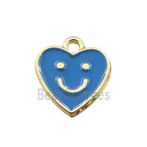 copper emoji pendant with blue enameled, heart, smile face, gold plated