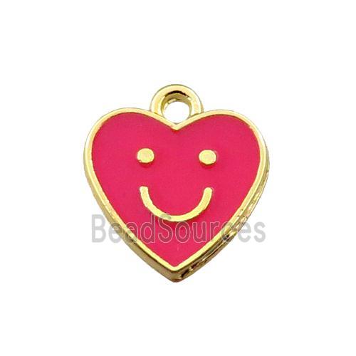 copper emoji pendant with red enameled, heart, smile face, gold plated