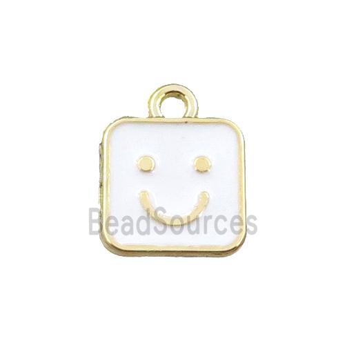 copper emoji pendant with white enameled, smile face, gold plated