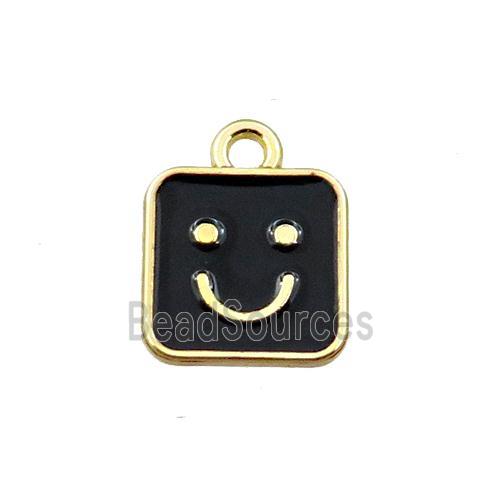 copper emoji pendant with black enameled, smile face, gold plated