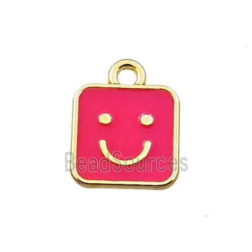 copper emoji pendant with red enameled, smile face, gold plated