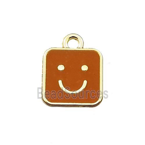 copper emoji pendant with brown enameled, smile face, gold plated